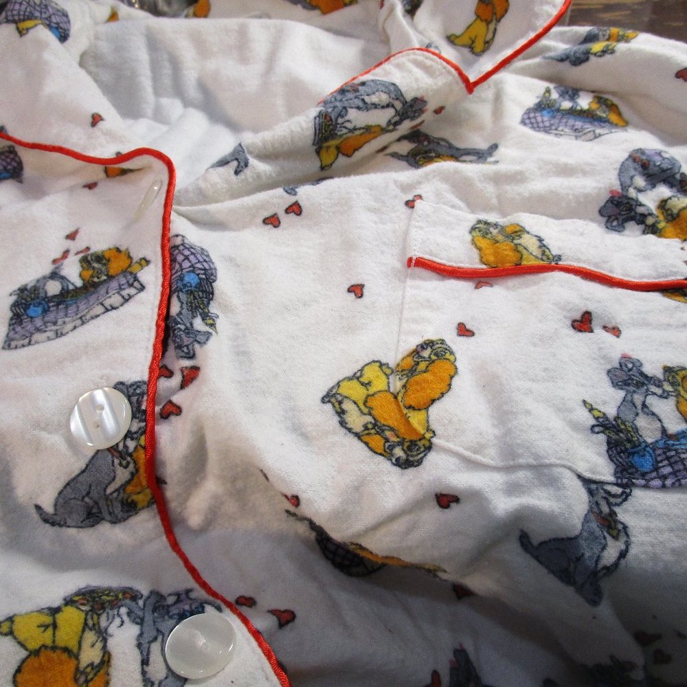 New Disney Lady & the Tramp Flannel Pajama set Size 3XL White & Red Piping